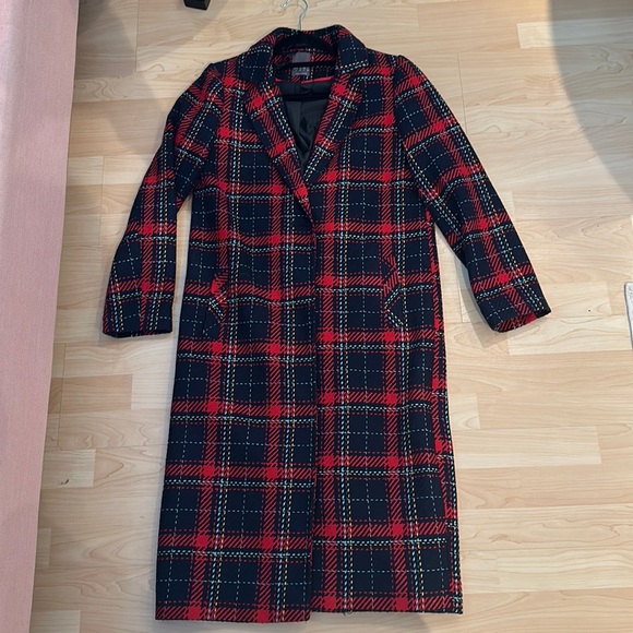 Jackets & Blazers - BNWOT RED PLAID COAT FROM LONDON